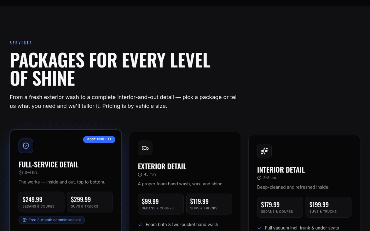 A&F Auto Detailing — Services & pricing page