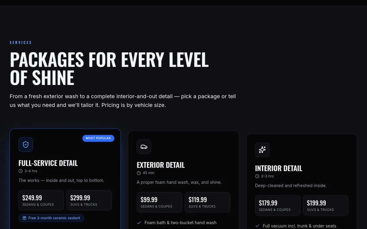 A&F Auto Detailing — Services & pricing page